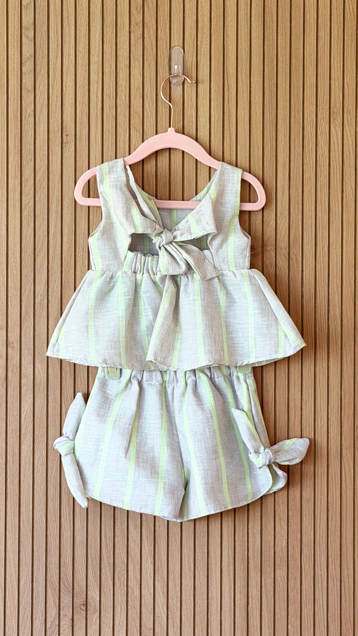 Neon Stripe Bow Shorts Set