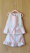 Neon Coral Stripe Ruffle Two-Piece Set