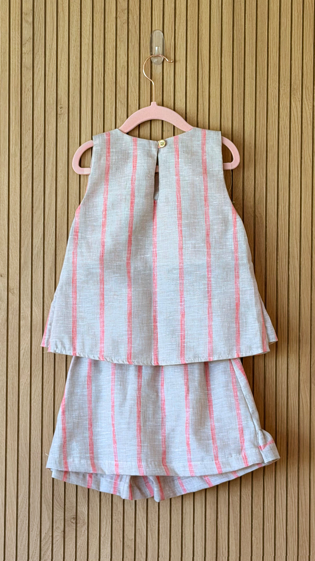 Neon Coral Stripe Ruffle Two-Piece Set