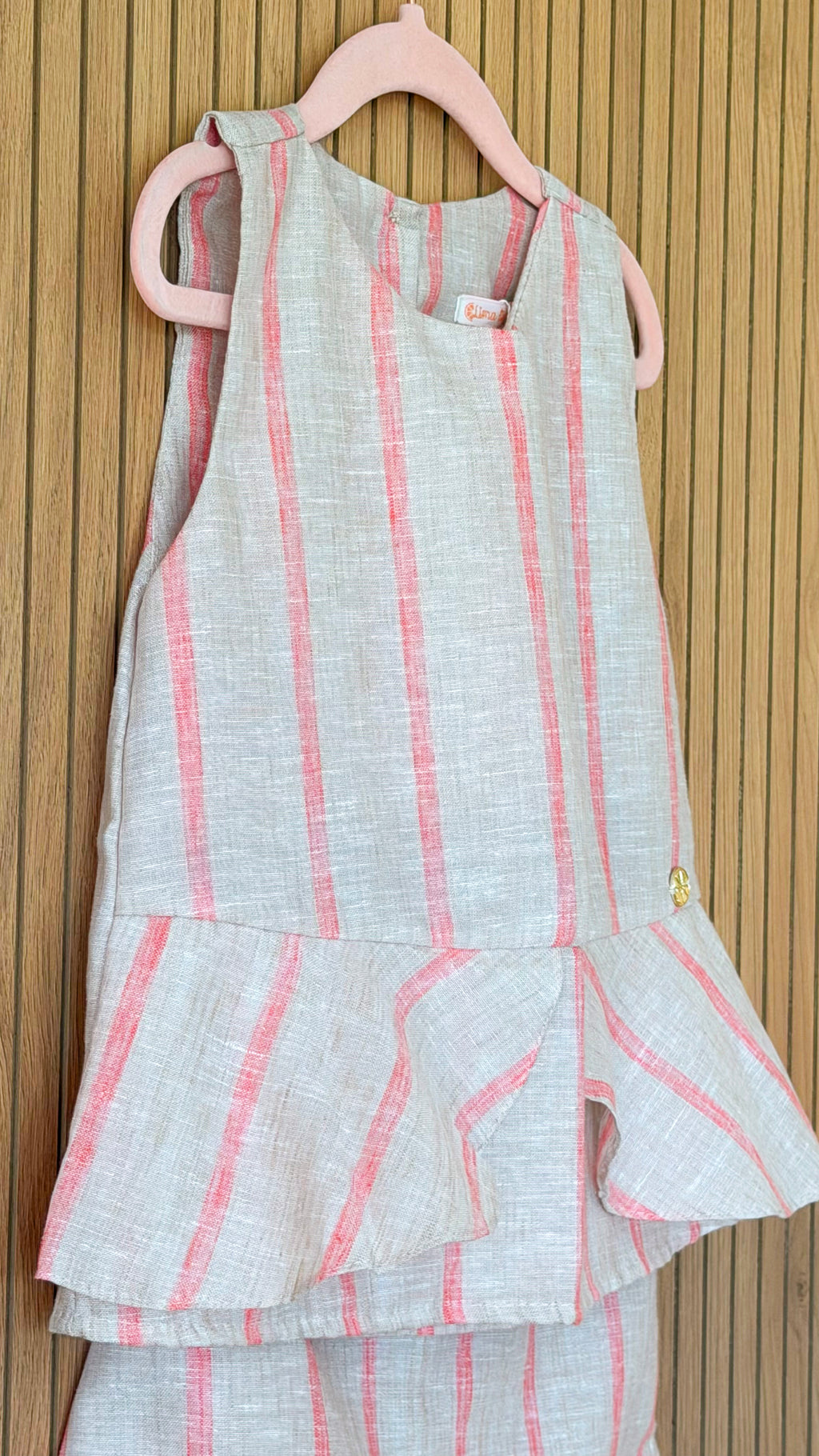 Neon Coral Stripe Ruffle Two-Piece Set