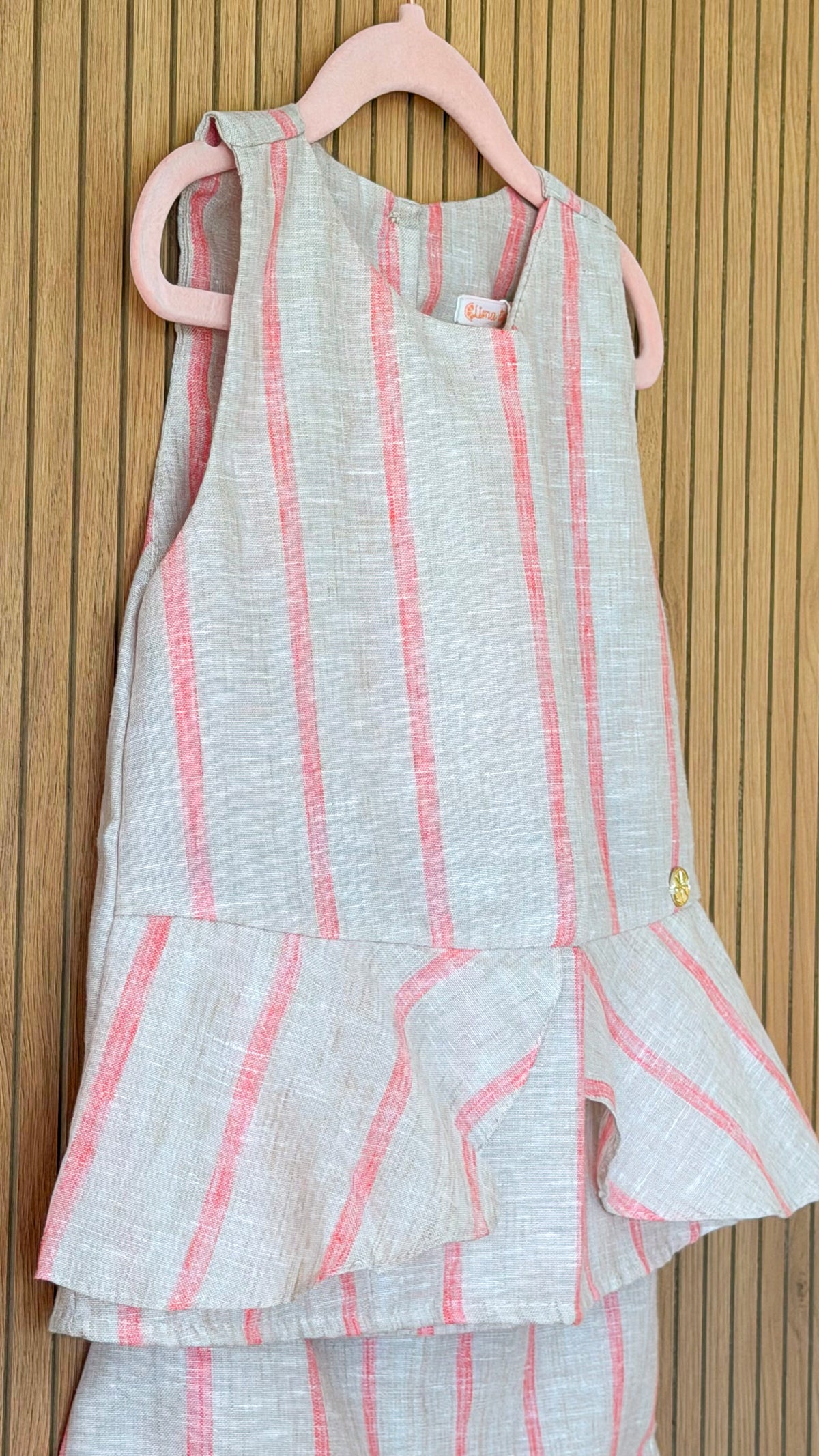 Neon Coral Stripe Ruffle Two-Piece Set