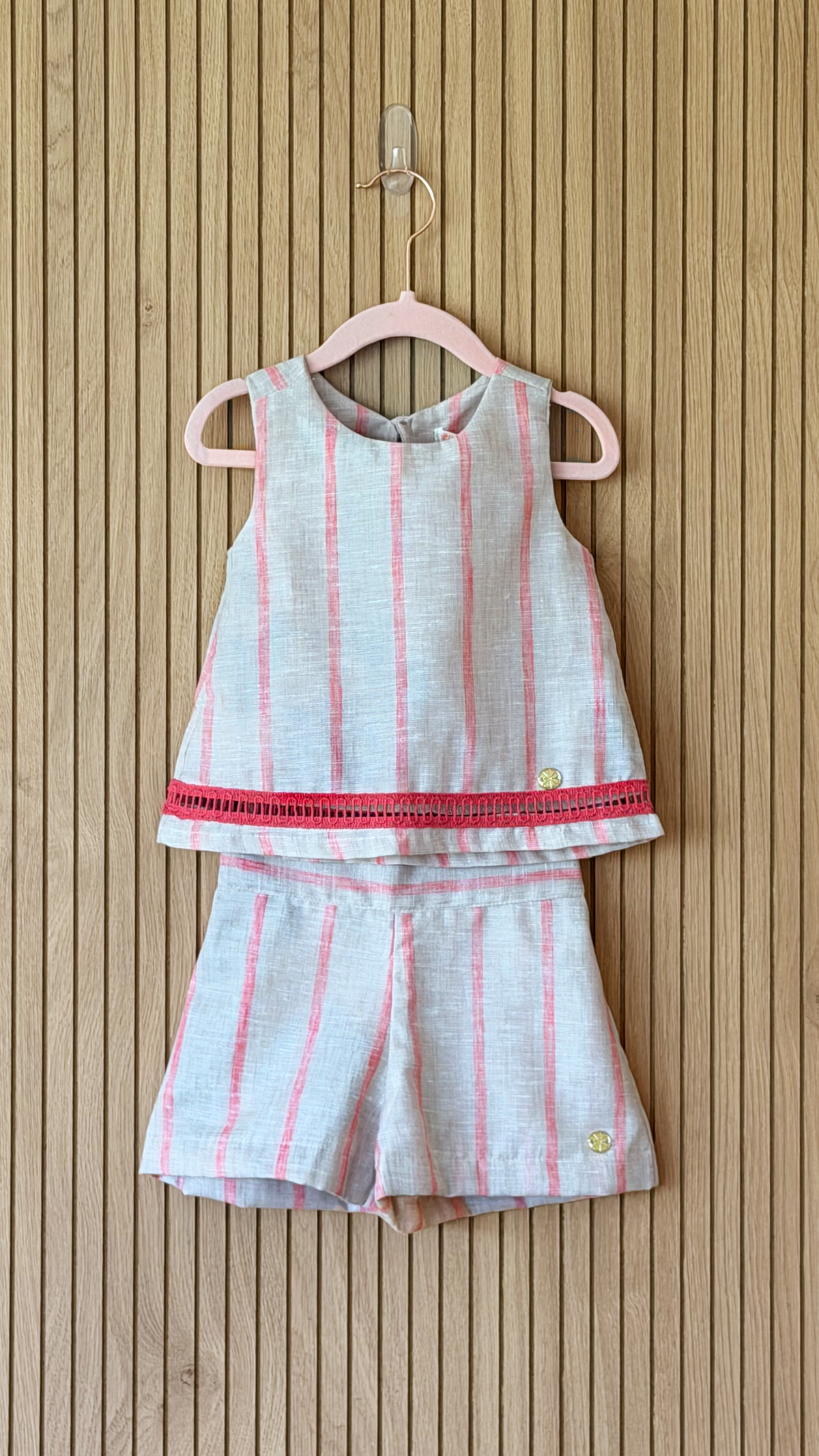 Neon Coral Stripe Cotton Two-Piece Set