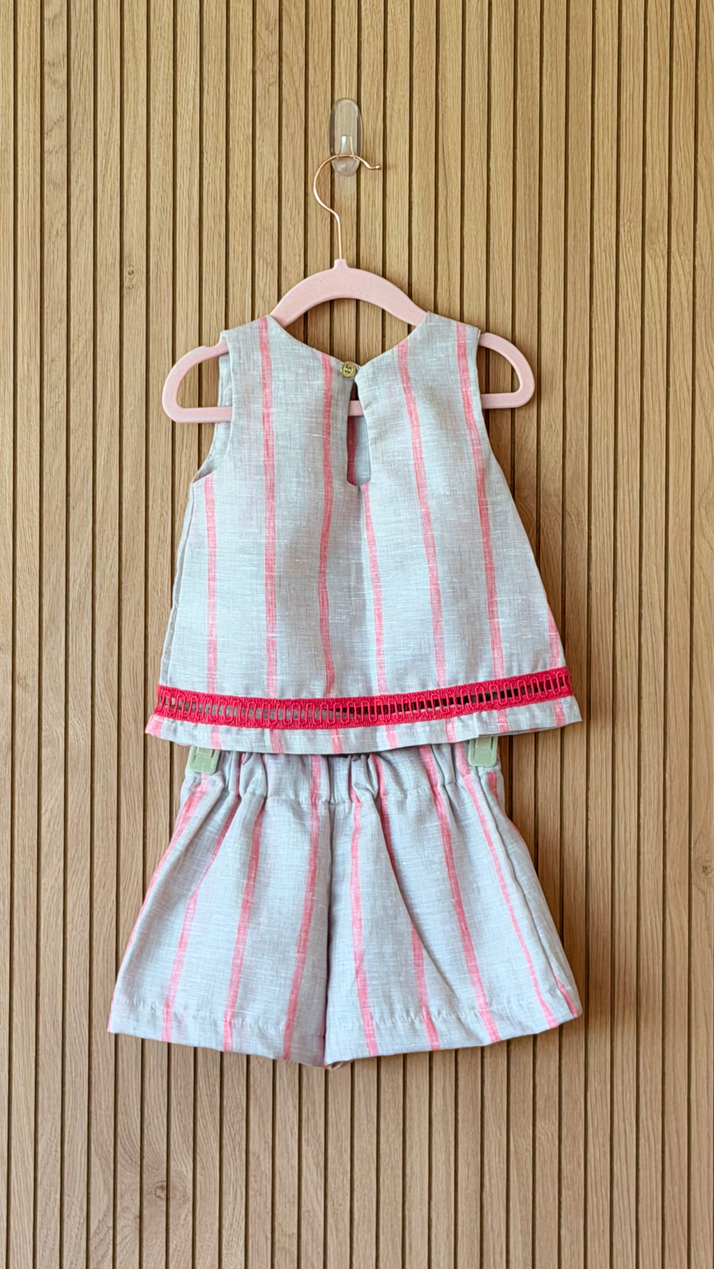 Neon Coral Stripe Cotton Two-Piece Set