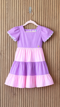 Lilac & Pink Colorblock Tiered Dress