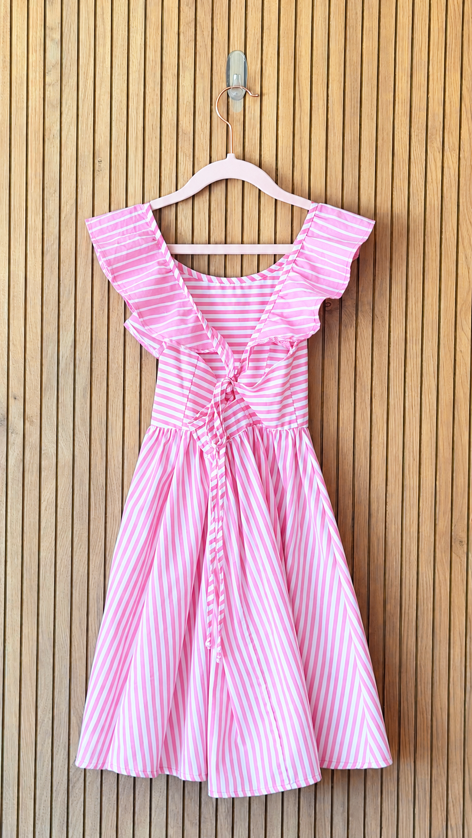 Pink Striped Flutter Sleeve Dress