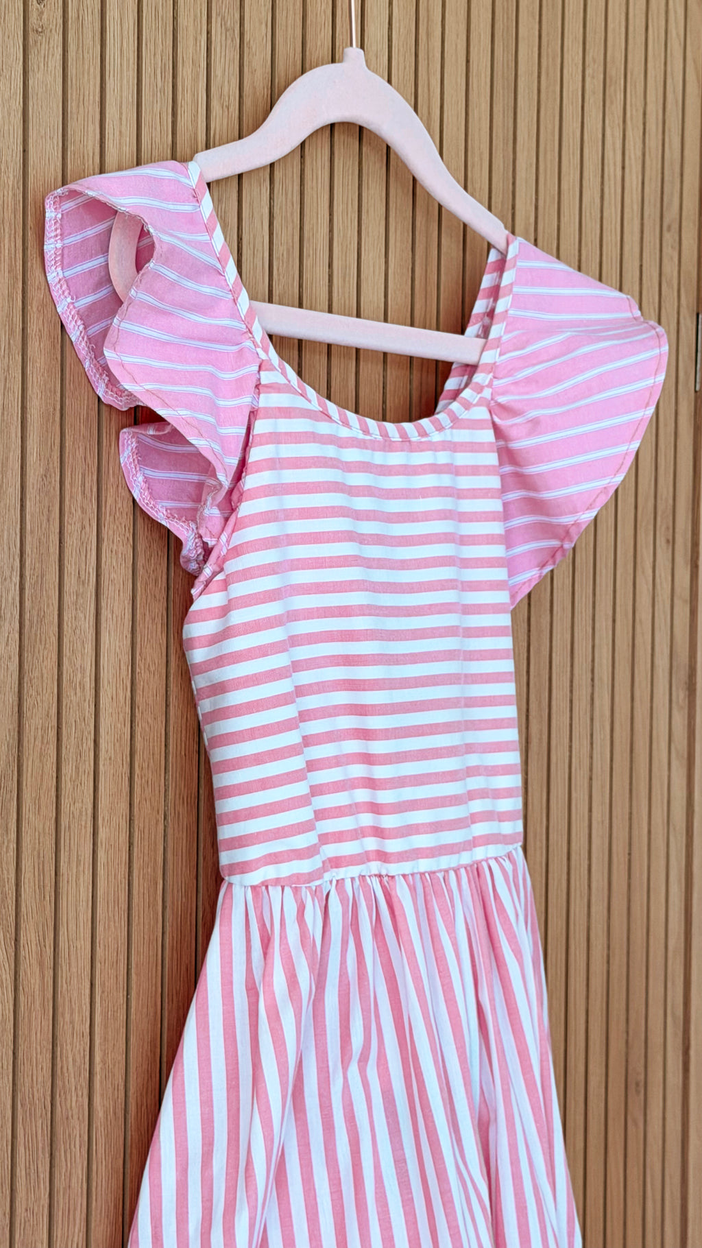 Pink Striped Flutter Sleeve Dress