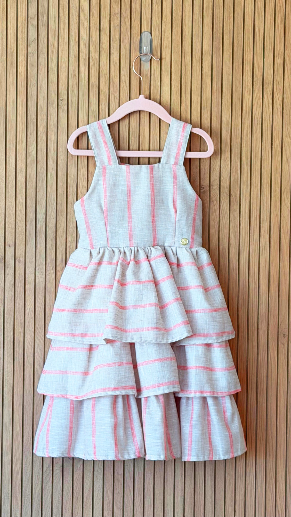 Coral Stripe Tiered Dress
