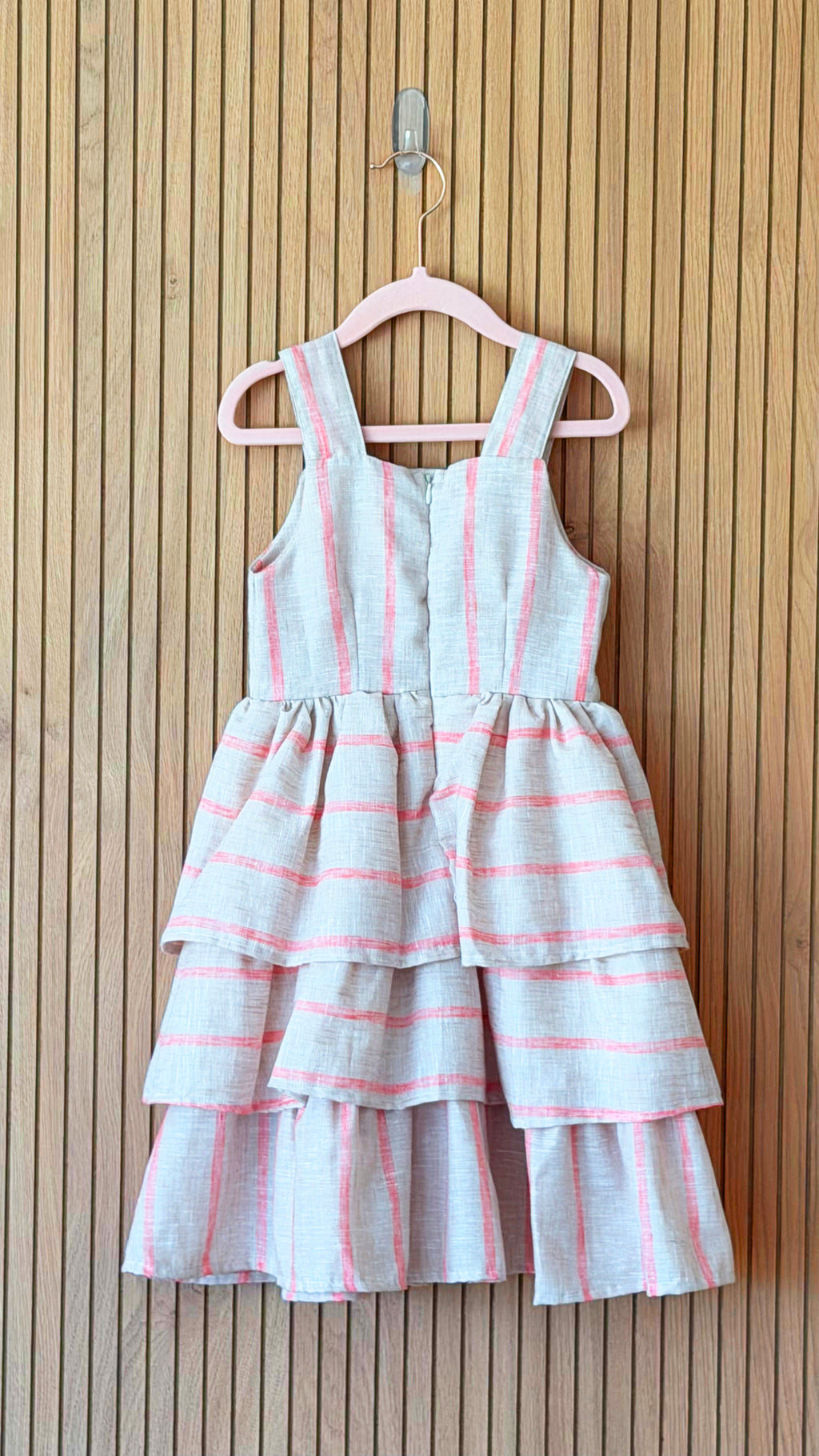 Coral Stripe Tiered Dress